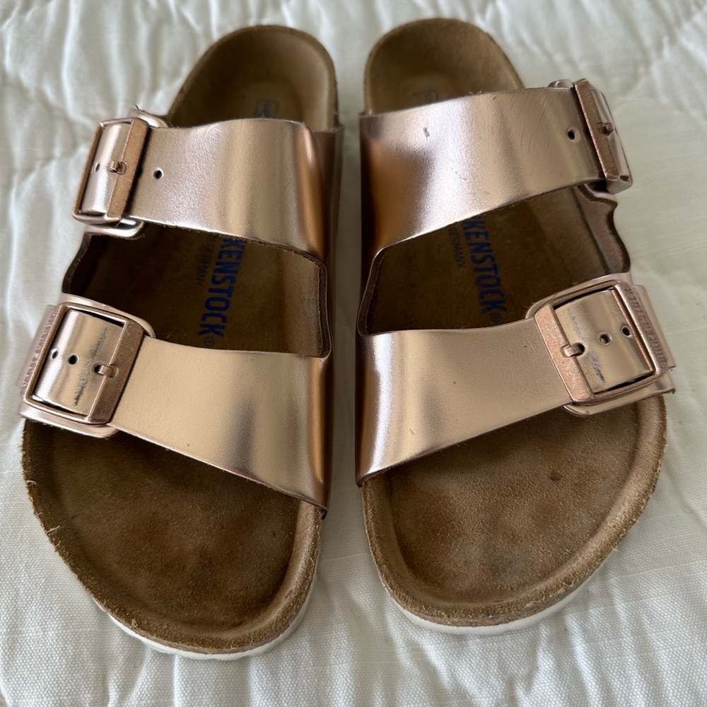 Birkenstock Leather Rose Gold soft footbed